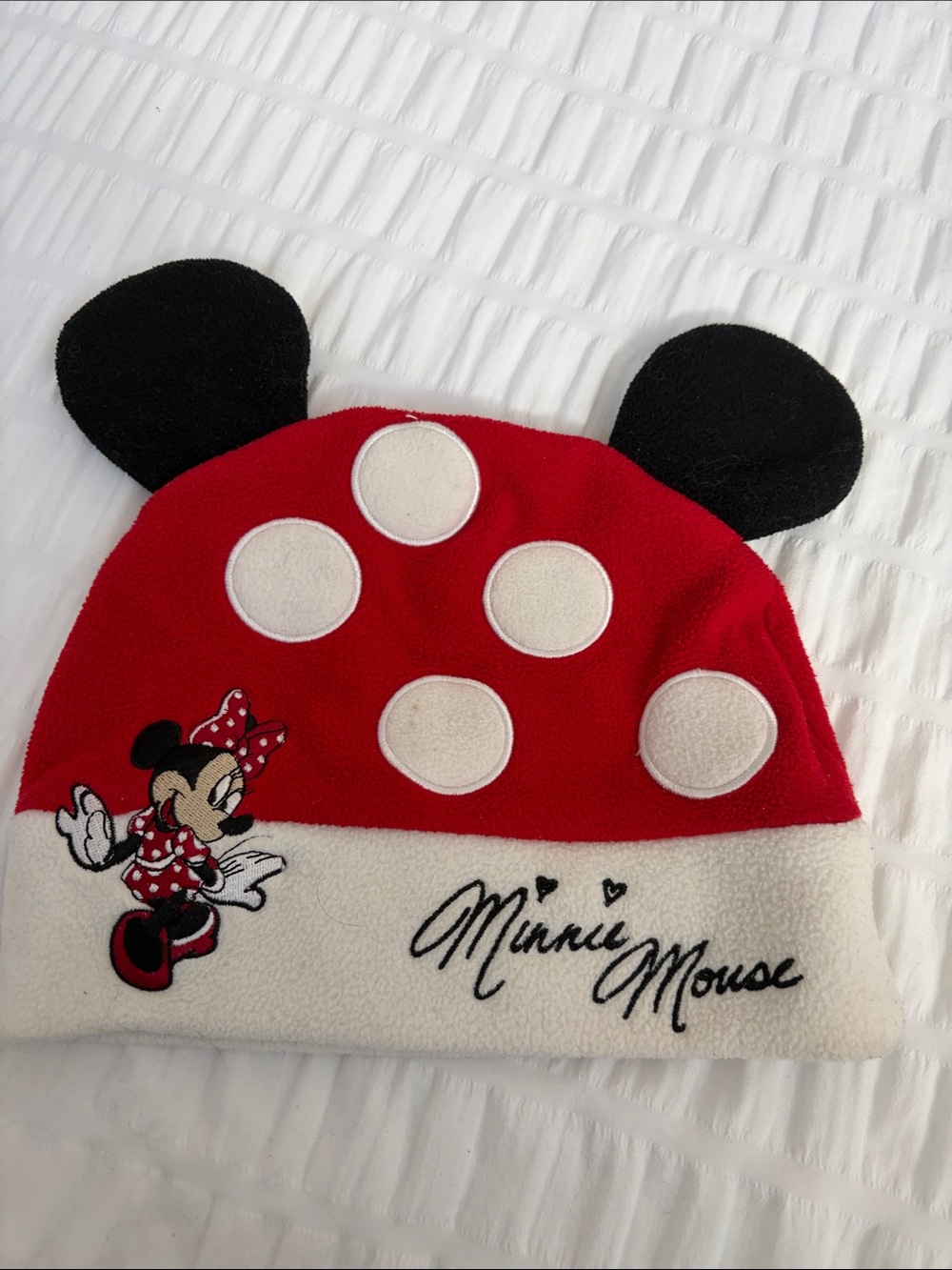 Disney Minnie Mouse Red, Black & White Toddler Fleece Hat with Ears